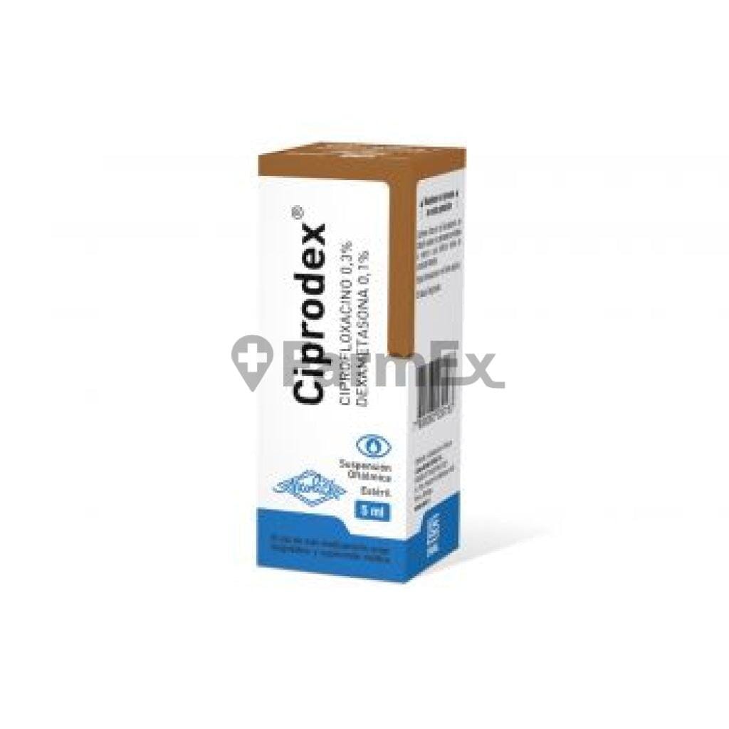 Ciprodex Solución Oftálmica Ciprofloxacino 0,3 g/ Dexametasona 0,1 g x 5 mL Farmex-Fonasa-Persistente